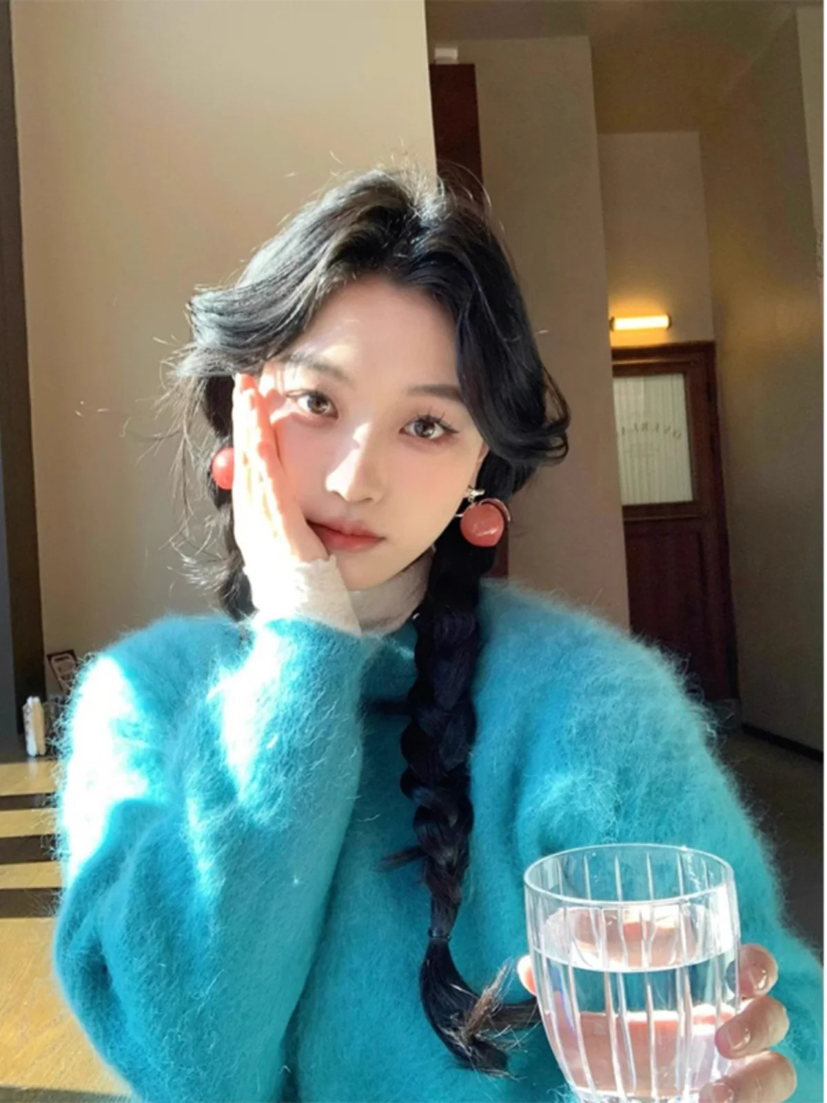 Blue Faux Mink Velvet Pullover Sweater Women Winter Thick Soft Glutinous Milk Fufu Loose Lazy Furry Knit