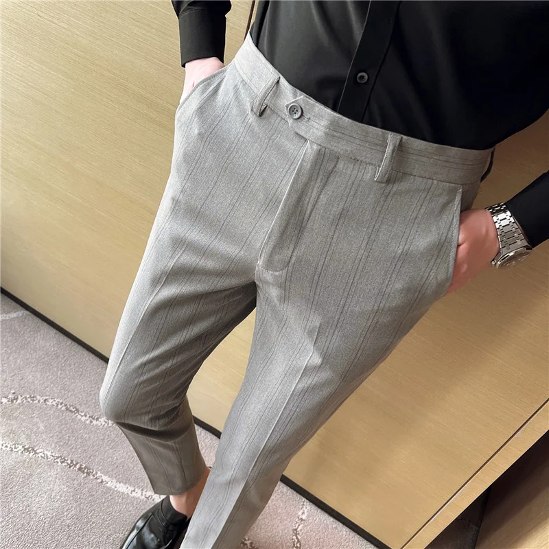 

Мужские весенние деловые Костюмные брюки/мужские облегающие модные повседневные Формальные строгие брюки с поясом однотонные брюки