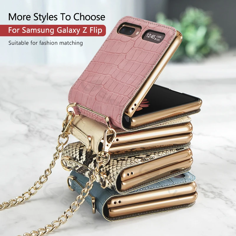 New Suitable Samsung Folding ZFlip3 Phone Case Cross Body Solid Mirror Anti Drop Phone Protective Leather Case