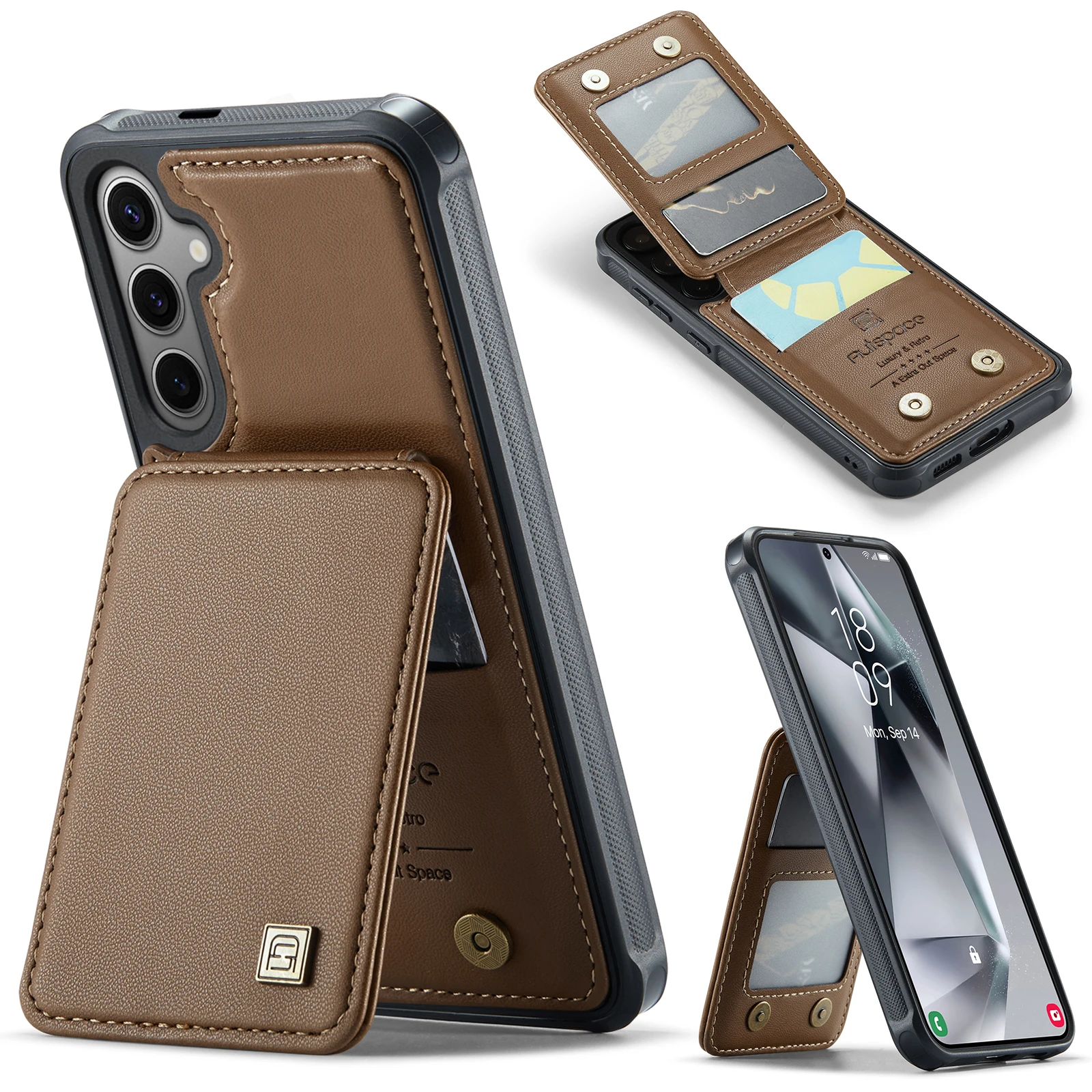 Кожаный кошелек с магнитными картами для S24 Ultra S23 Fe S22 Plus A55 A35 A15 A54 A14 A24 A34 5g