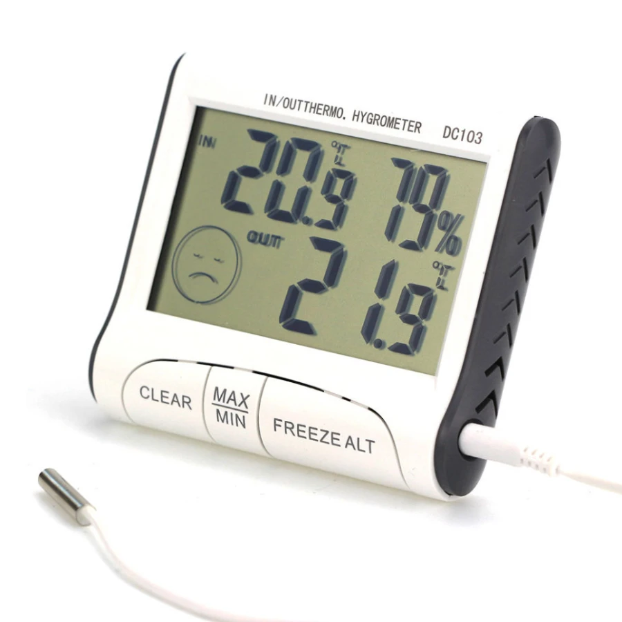 

Dc103 Indoor Outdoor Thermometer Moisture Meter Portable Temperature Moisture Meter Frost Alarm Function C/F