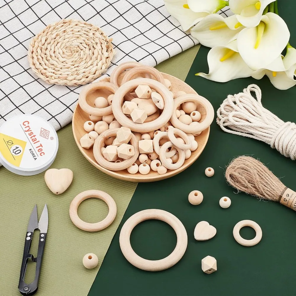156 Шт. Набор Деревянных Бусин Для Маграммы Необработанные Деревянные Кольца И