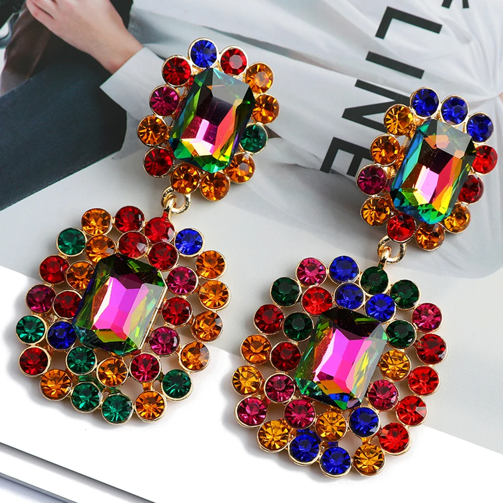 

Charm Exaggerated Crystal Chandelier Dangle Earrings For Women Boho Trendy Luxury Design Vintage Unusual Party Pendant Jewelry