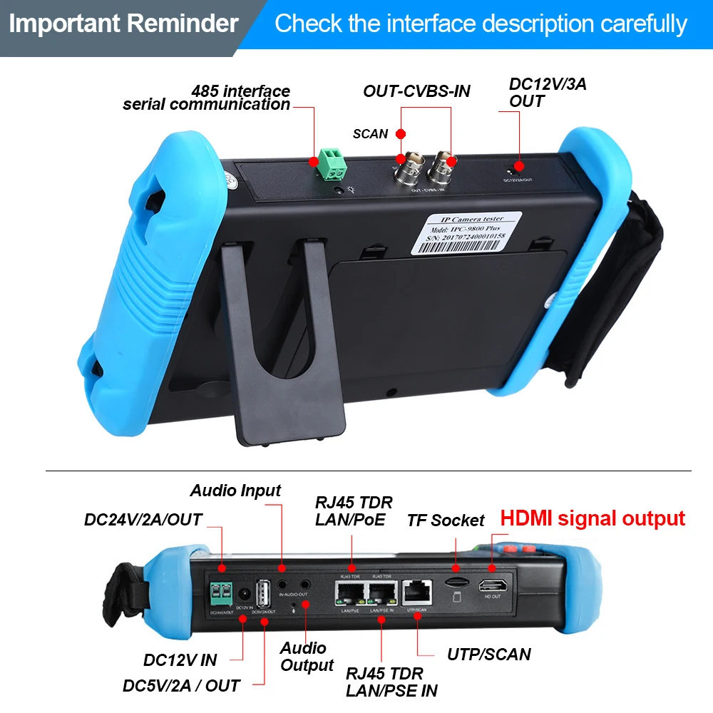 7-дюймовый тестер 4K IPC с HDMI-выходом CCTV поддержкой AHD/CVI/камера TVI входной кабель