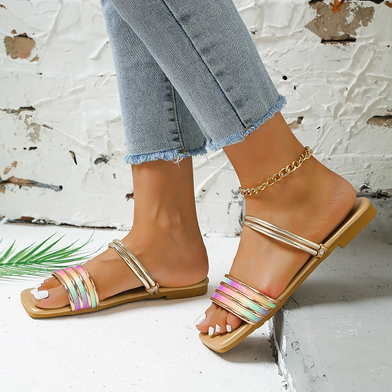 

2022 New Simple Summer Women Sandals, Comfortable Slide Fashion Beach Sandals Ankle Strap Flat Slippers Open Toe Shoes Women