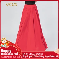 voa 100 mulberry silk 30mm dreams of red georgette splicing invisible side wide swing party elegant a line woman skirts ce107