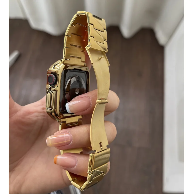 45mm 41mm Stainless Steel Strap for Apple Watch Band 44mm 40mm 42mm 38 Watch Band for Iwatch 7 6 Se 5 4 3 Bracelet TPU watchcase