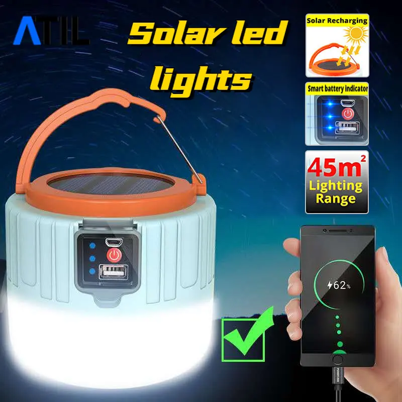 

Solar LED Lights Portable USB Rechargeable Bulb Tente Familiale Camping Light Flashlight Lanterns Outdoor Emergency Light Lamp