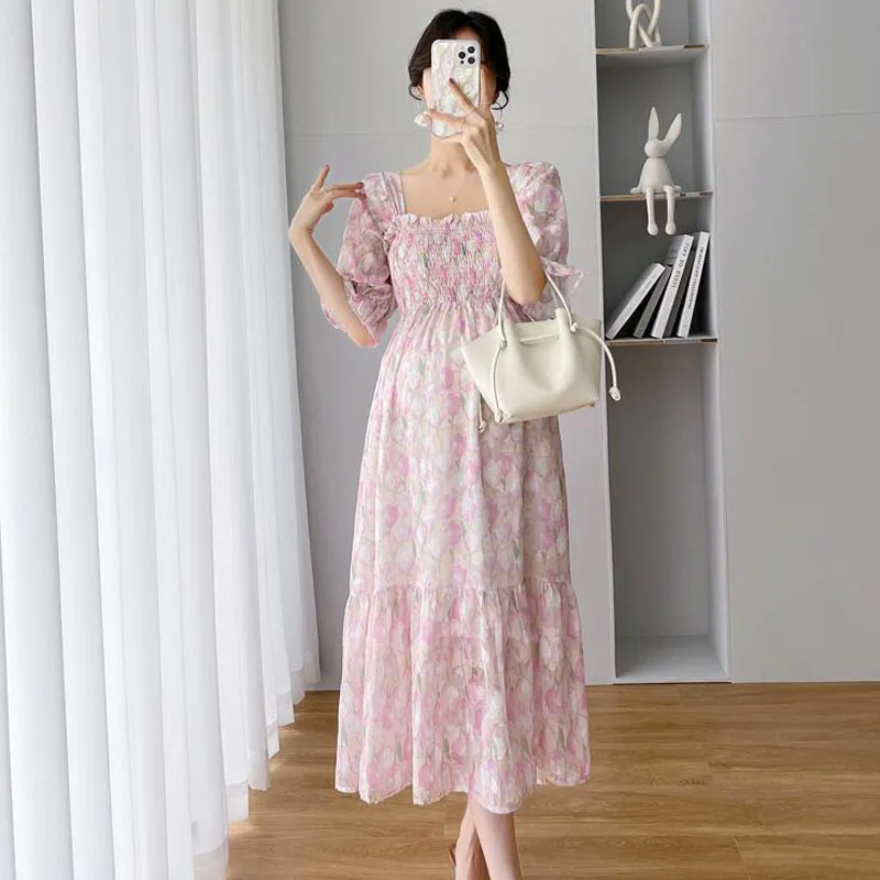 

Летнее шифоновое цветочное раннее платье CARECODE, повседневное элегантное свободное платье трапециевидной формы с пышными рукавами для беременных женщин