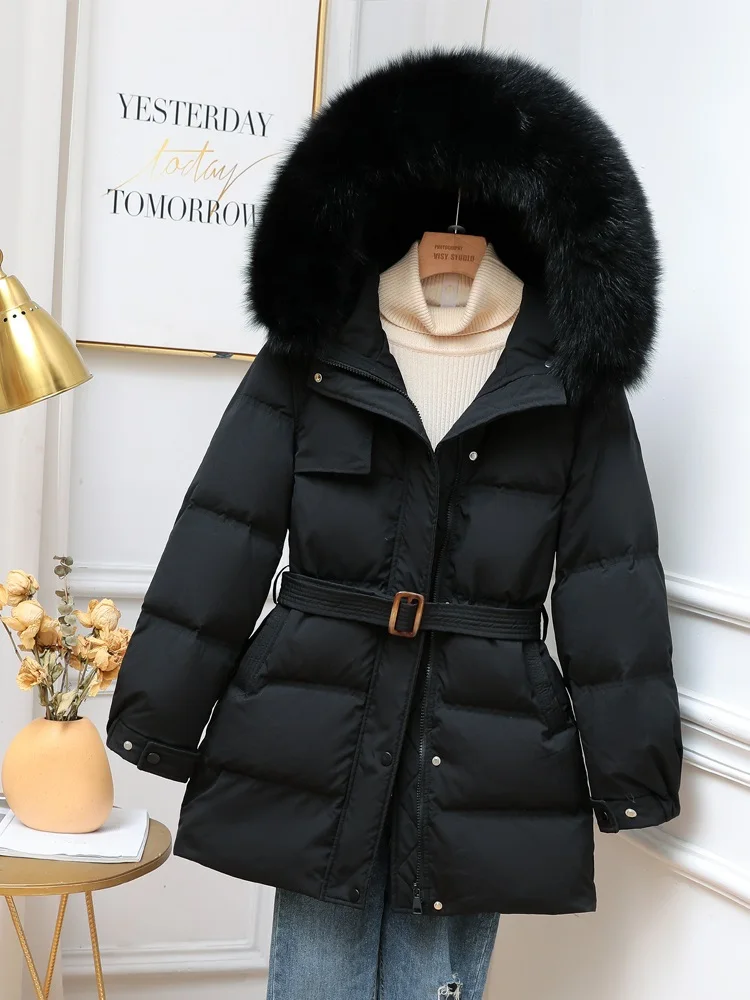 New Women Raccoon Fur Collar Down Jacket Casual Style Autumn Winter Coats And Parkas Female Outwear