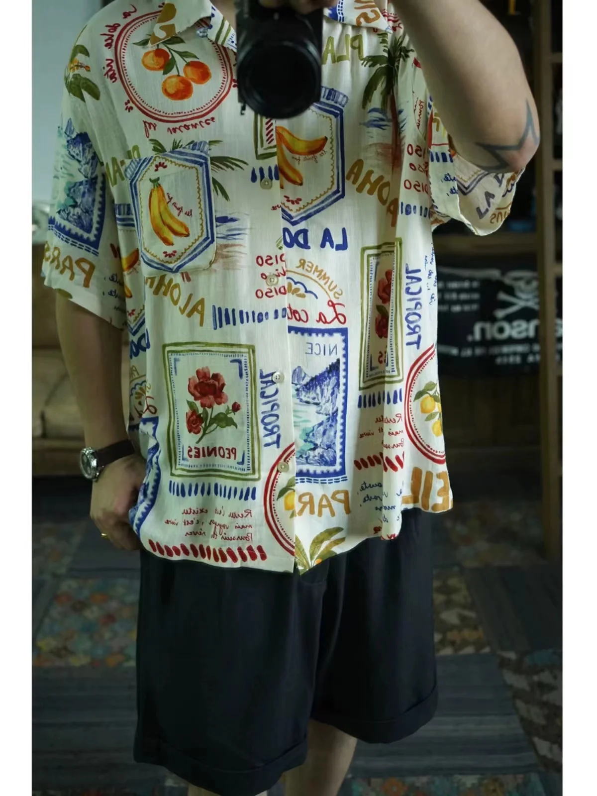 Второй заказ рубашка Aloha в стиле масляной живописи с кубинским воротником и