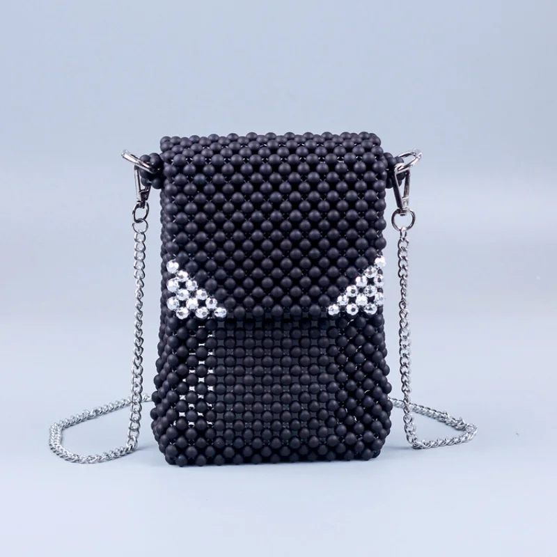 

Black Frosted Acrylic Handmade Beaded Bag for Women Small Flap Crossbody Bag Evening Party Wedding Cool Phone Bag bolsa feminina