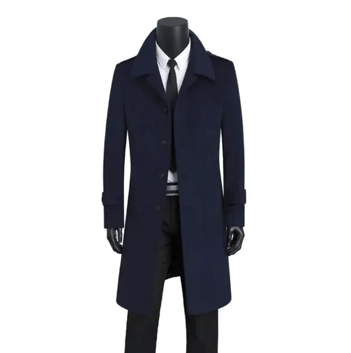 Мужское повседневное шерстяное пальто черное утепленное однобортное