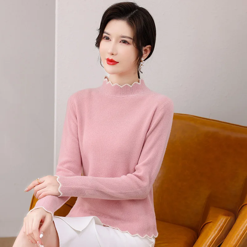 

Half high collar wool sweater ladies pure wool sweater autumn and winter 2021 new item GRAY22