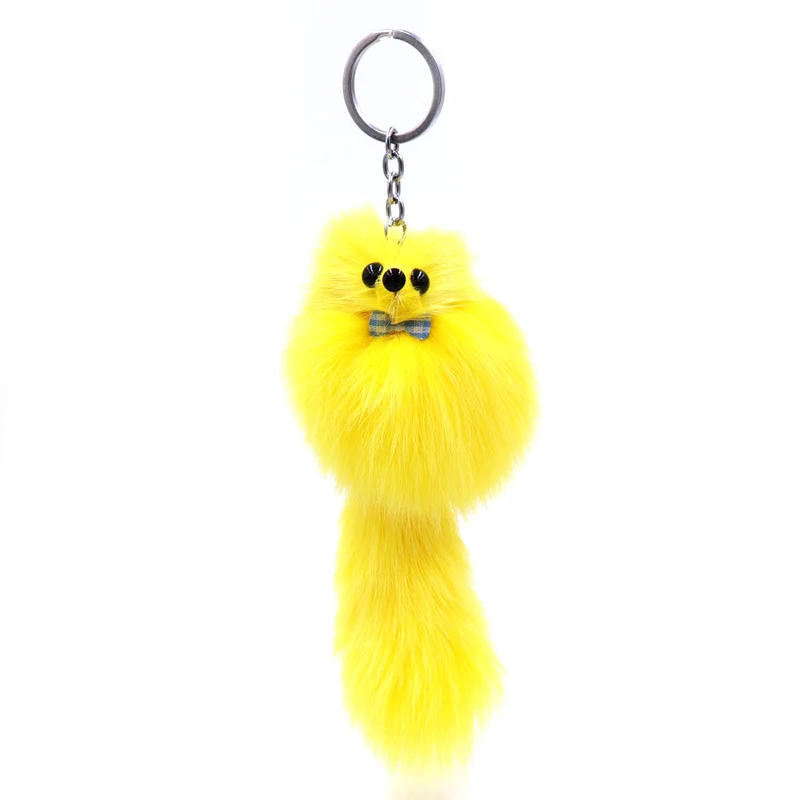 

16CM Plush Natural Fox Fur Key Chain For Women Cute Fluffy Fox Keychain On Bag Car Trinket Female Jewelry Party Friends Gift