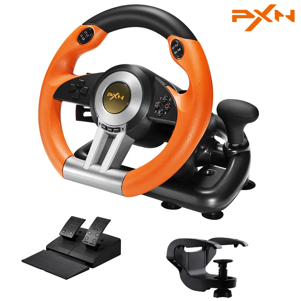 Игровое рулевое колесо Volante для ПК Гоночное 180 ° универсальное PXN V3IIO с педалями