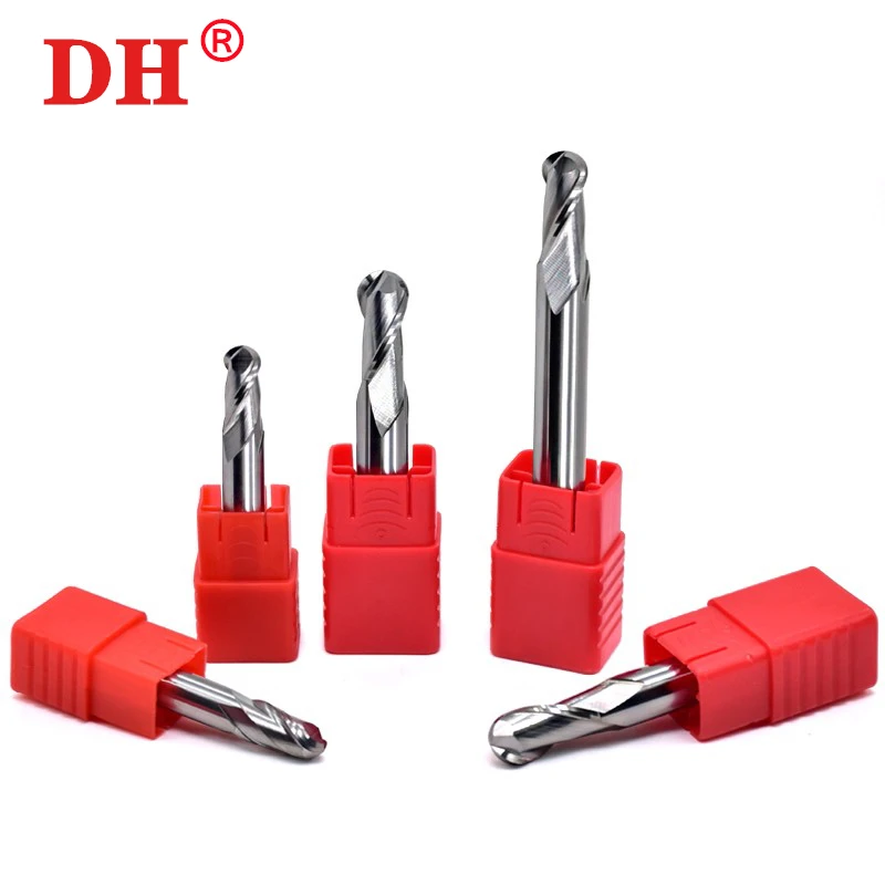 

Алюминиевые сферические концевые фрезы с покрытием из сплава, инструмент из вольфрамовой стали, обработка с ЧПУ Hrc55, 2-зубая верхняя фреза, концевая фреза R1.0