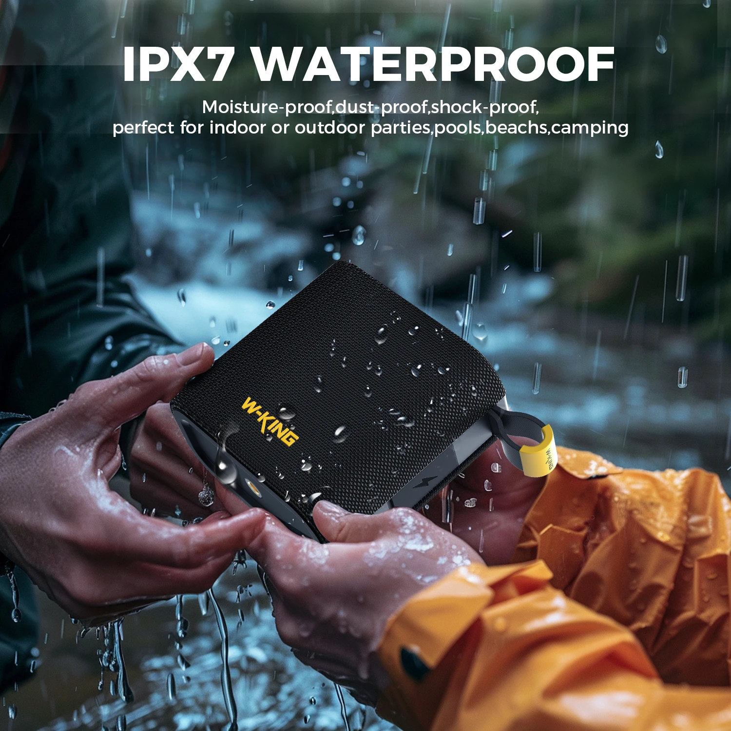 Фото Bluetooth-динамик W-KING D2, водонепроницаемые громкие беспроводные динамики IPX7, Bluetooth 5.4, портативный уличный динамик со звуком HD №3