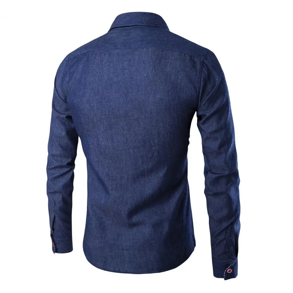 Однотонные рубашки Demin мужские однобортные Топы с длинным рукавом Топ рубашка