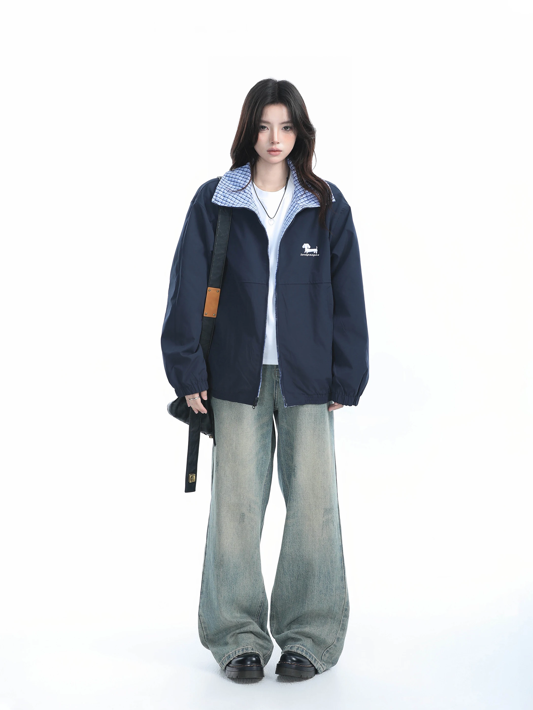 [Сидение на горе] Двусторонняя одежда в клетку Верхняя Женская весенняя