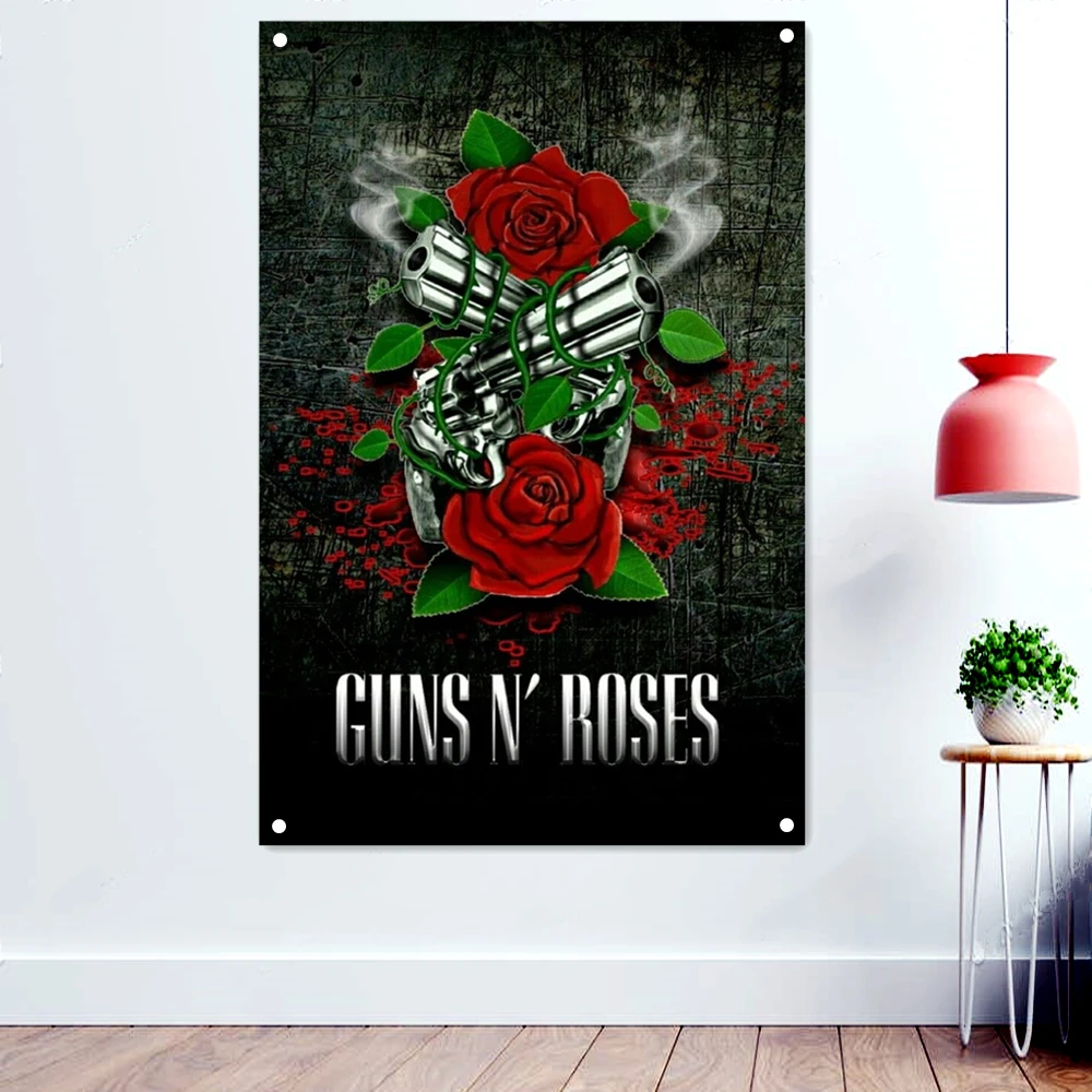 

GUNS N' ROSES Rock and Roll Flags Wall Sticker Decorative Accessories Dark Metal Artist Posters Black Art Banners Wall Hanging