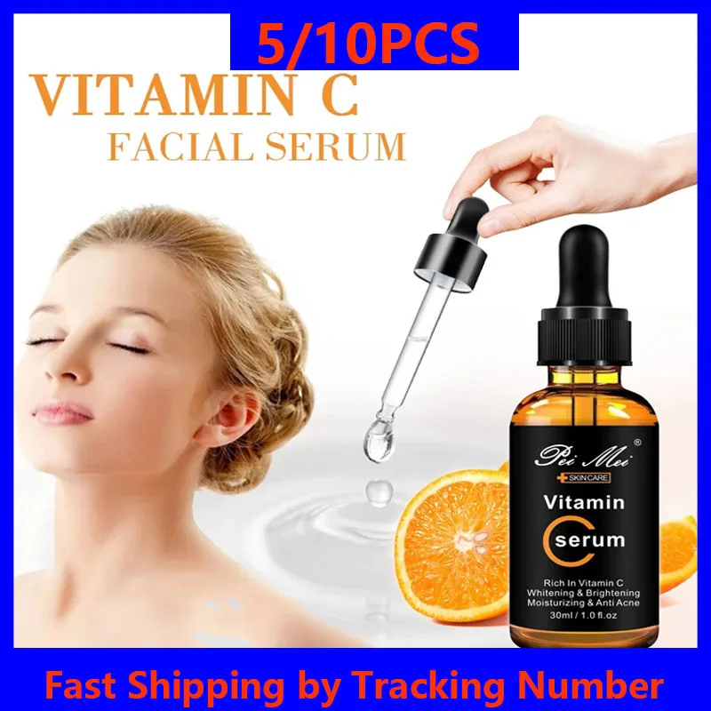 

5/10PCS Vitamin C Facial Serum Whitening Brightening Moisturizing Improve Roughness Lighten Spots Hyaluronic Acid Facial Essence