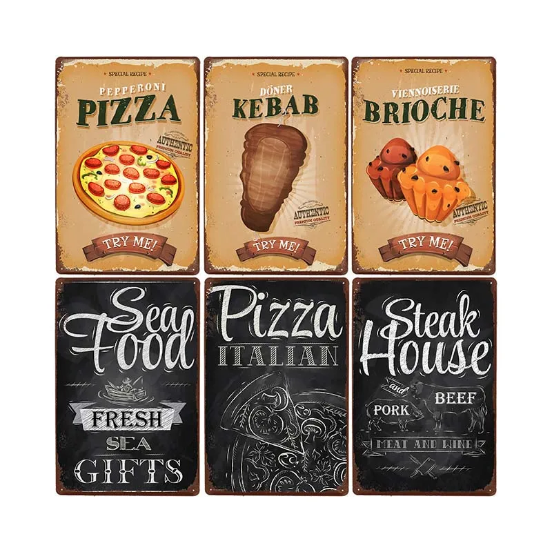 Оловянная вывеска для завтрака Always Fresh, металлический винтажный постер для стейка, морской еды, пиццы, украшение на стену в стиле ретро, 20 х30 см