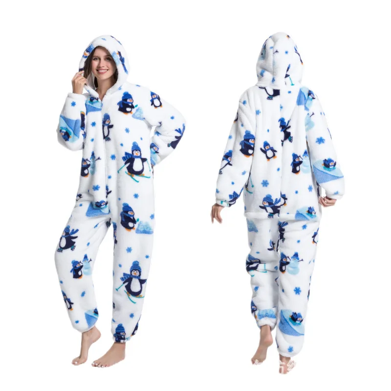 Unisex Black Monster Costumes Onesies Corgi Hippo Penguin Printing Cosplay Pajamas Adult Pyjamas Animal Sleepwear Jumpsuit images - 6
