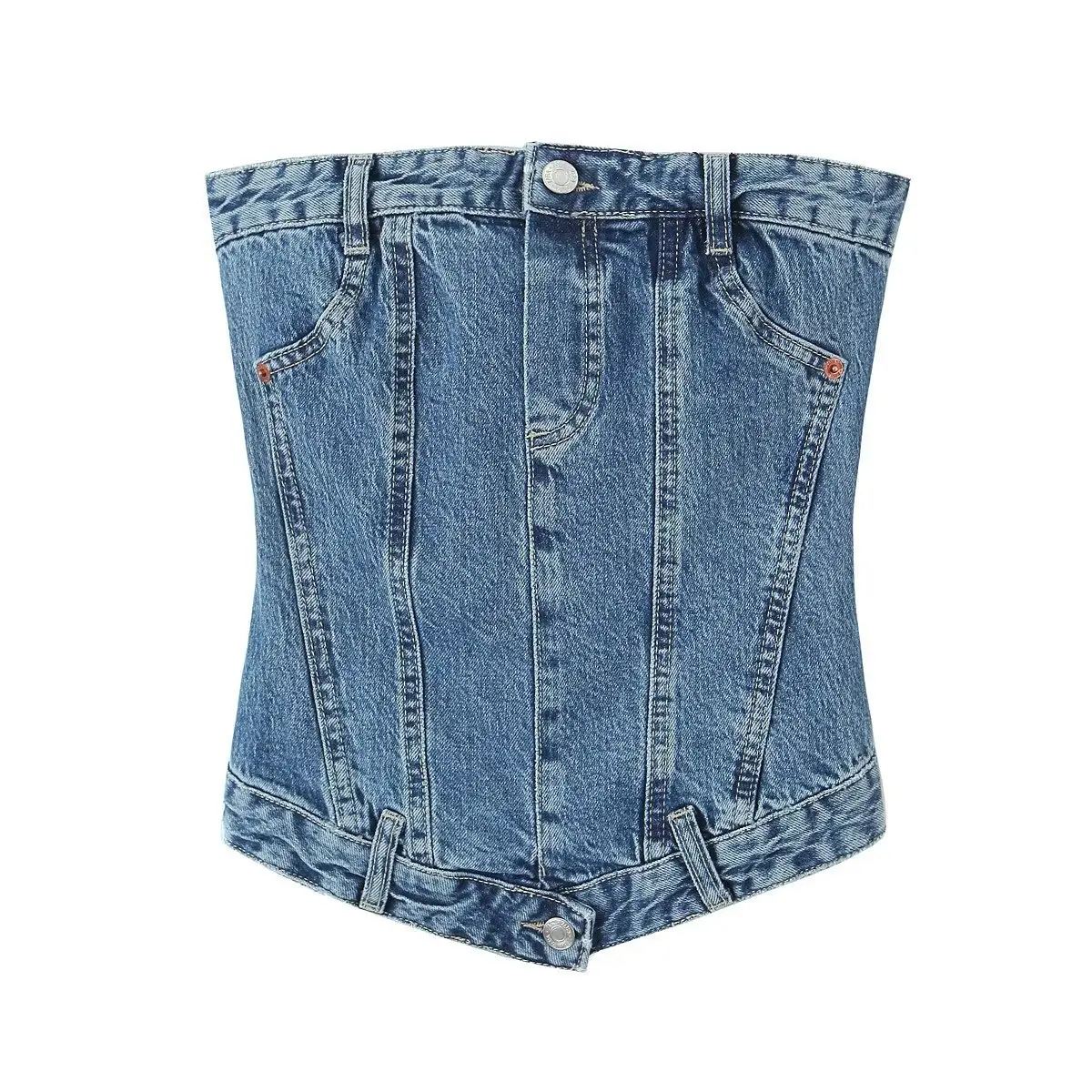 

Cropped Women's Denim Corset 2023 Summer Strapless Sleeveless Fashion Stretch Tube Top Ladies Vest Street Trend Clothing