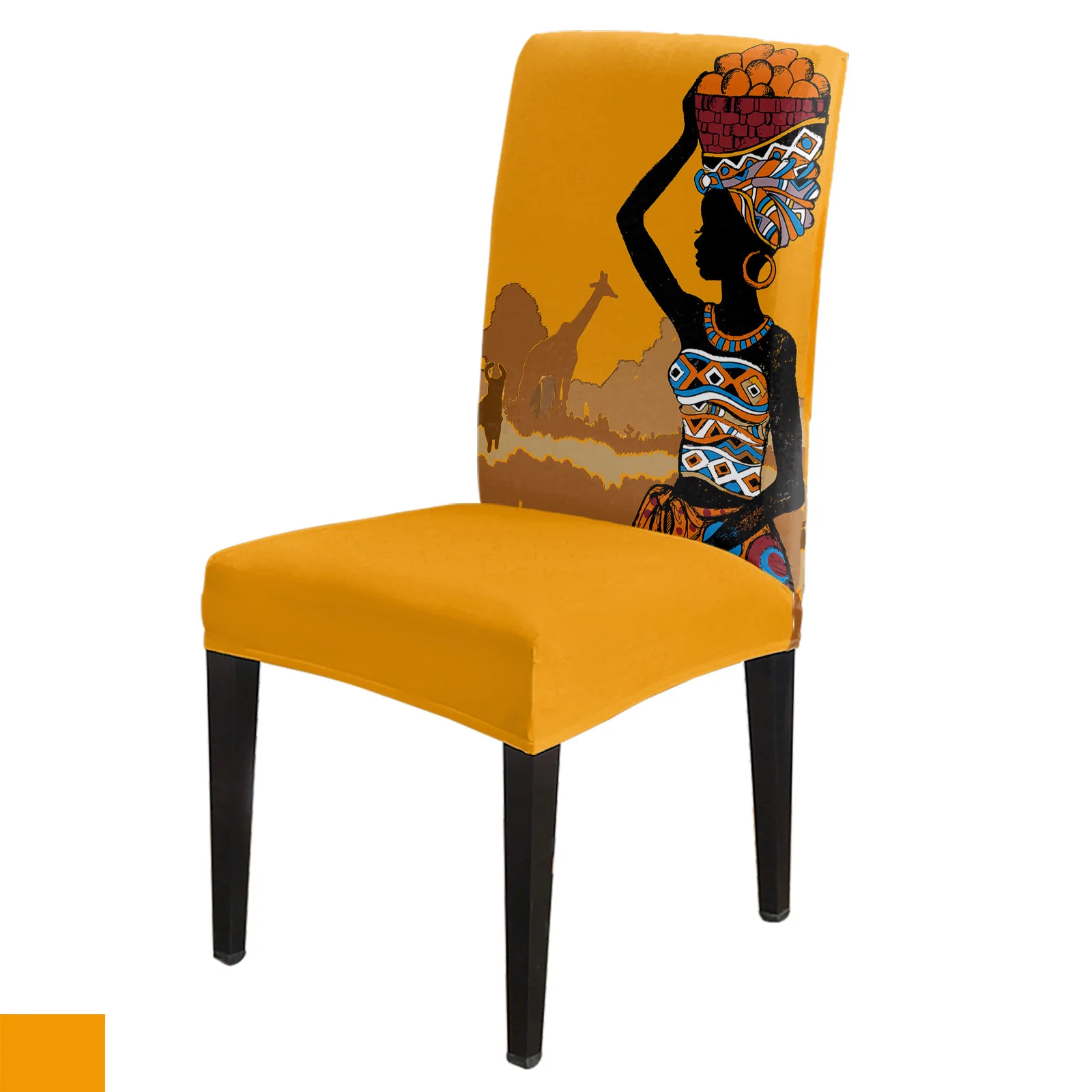 

African Black Woman Giraffe Chair Cover for Dining Room Banquet Party Spandex Stretch Seat Cover Wedding Chair Cover