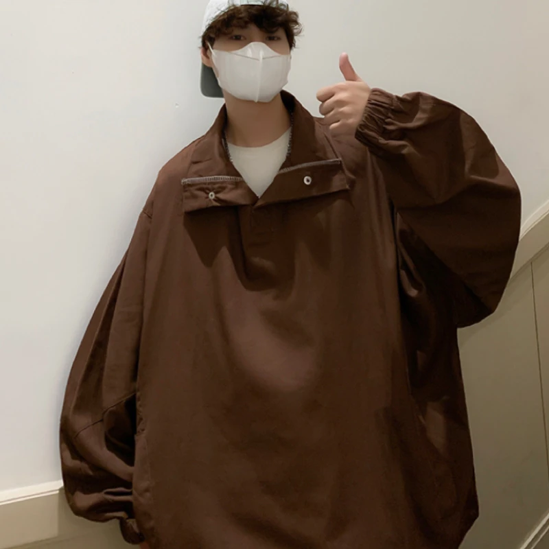 Коричневые толстовки с воротником-стойкой Мужская Осенняя верхняя одежда