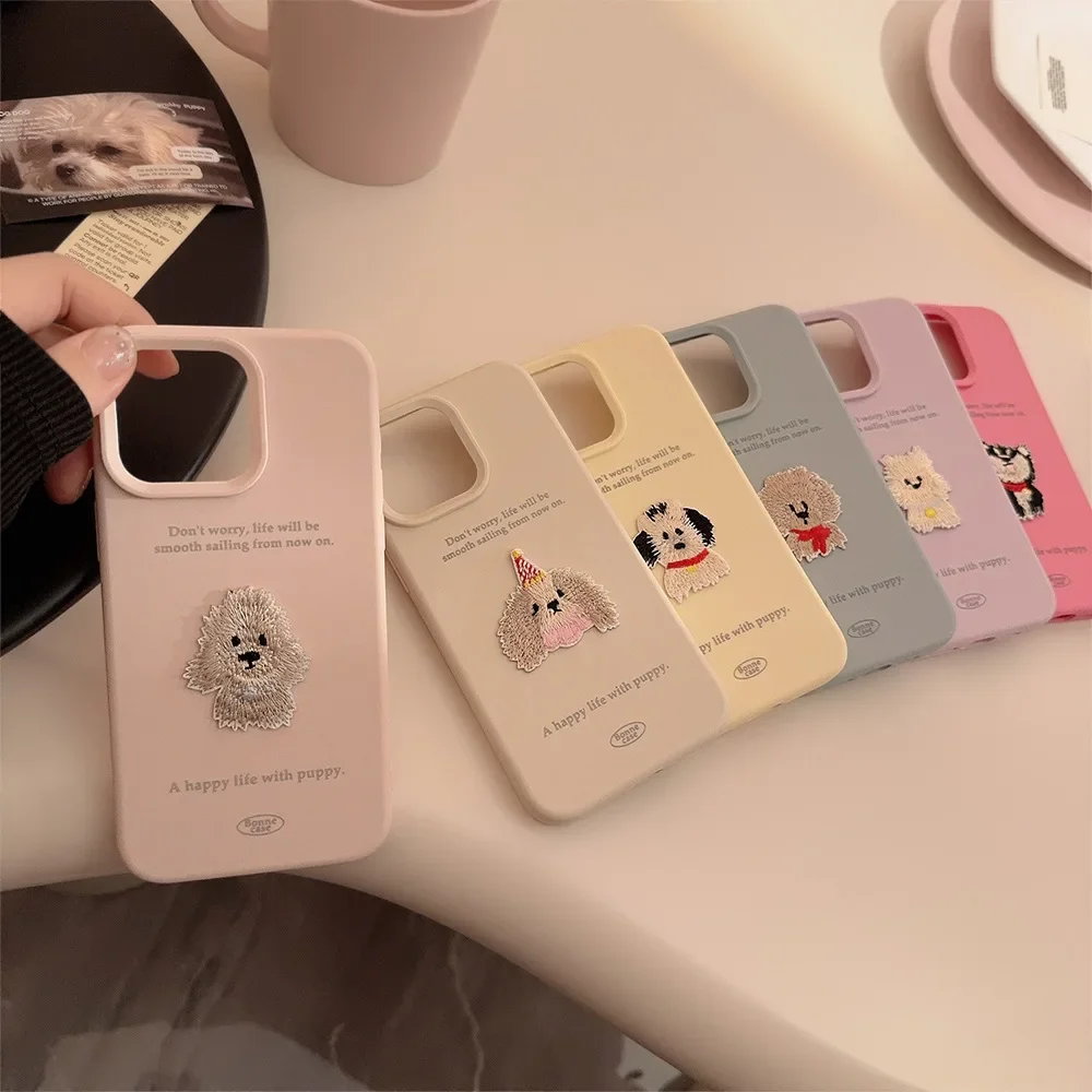 Ins стиль ярких цветов вышитый щенок раньше для IPhone16 15 14 12 13 11 Pro ProMax Plus X XR