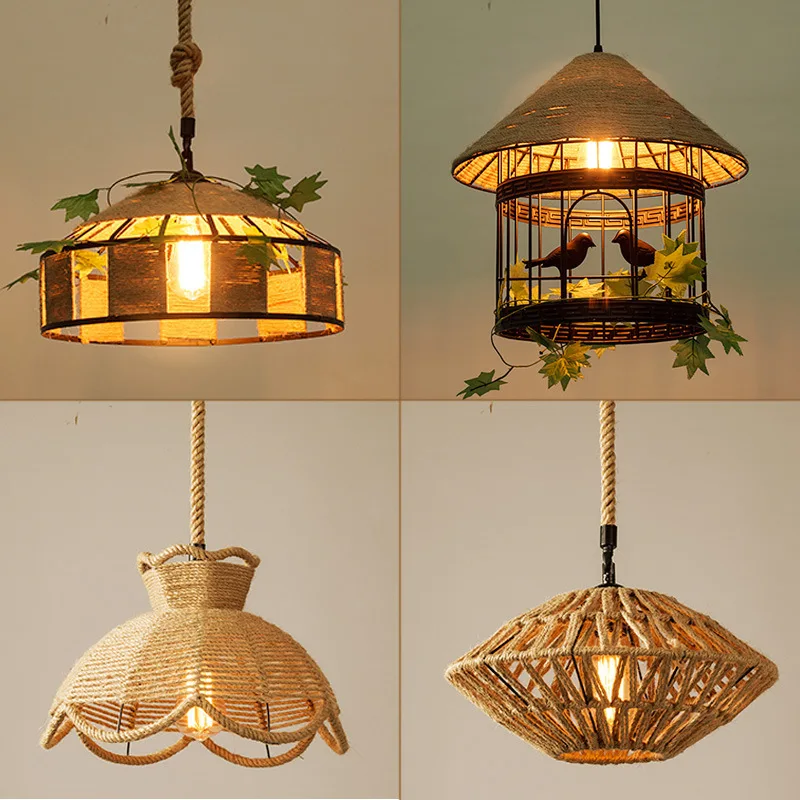 

Modern Hemp Rope Pendant Lights Fixture Kitchen Dining Living Room Lighting Restaurant Hanging Lamps Luminaire Suspension Lights