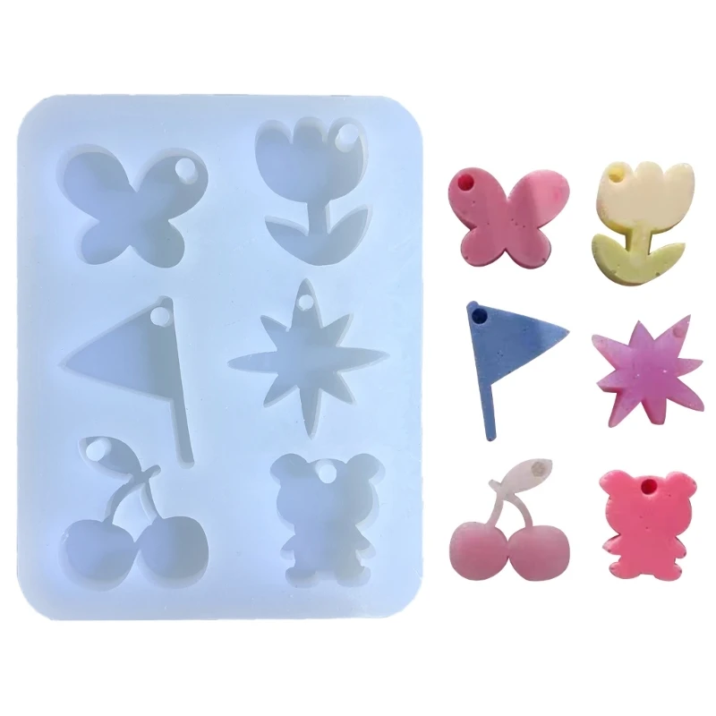 

517F формы для литья ювелирных изделий, силиконовые формы для подвесок с цветочным медведем и отверстием для подвешивания, подвесные ювелирн...