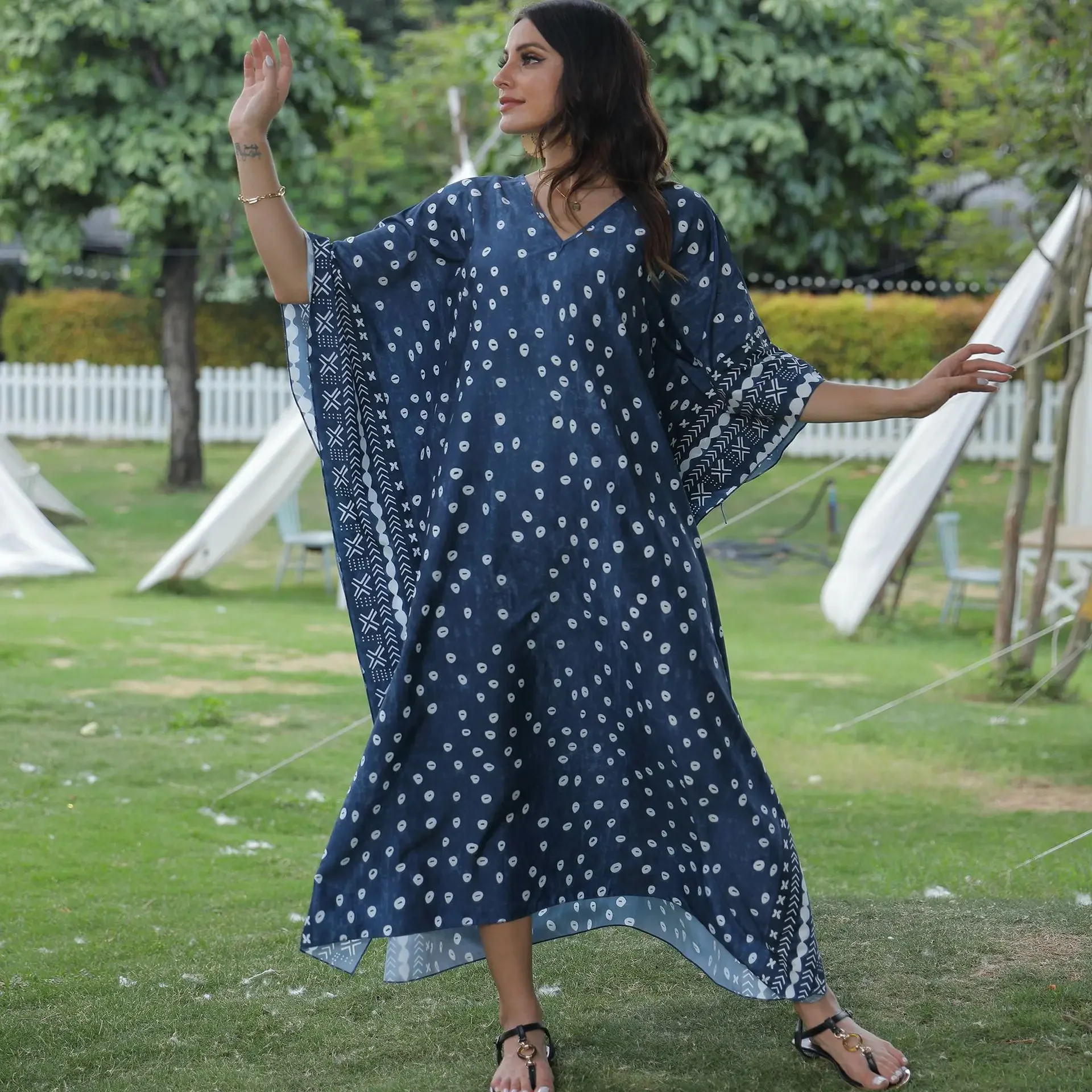 Длинное платье свободного покроя с v-образным вырезом повседневное бикини