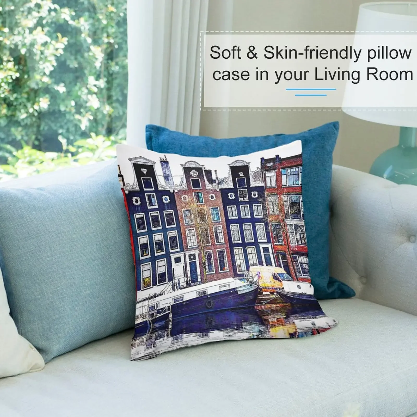 Канальные домики Amstel Amsterdam Нидерланды декоративная подушка наволочка комплект