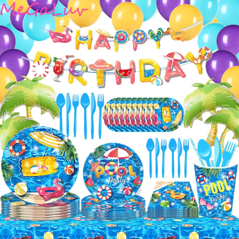 

Hawaiian Tropical Party Decorations Birthday Banner Disposable Tablecloth Tableware Set Wedding Baby Shower Decoration Balloons
