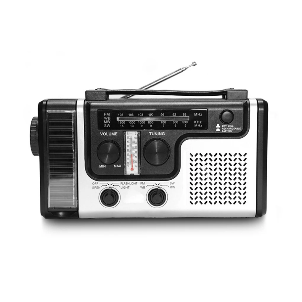 

Portable Emergency AM/SW1/SW2 Radio Reading Light Outdoor Loudspeaker Flashlight Power Bank Built-in Thermometer