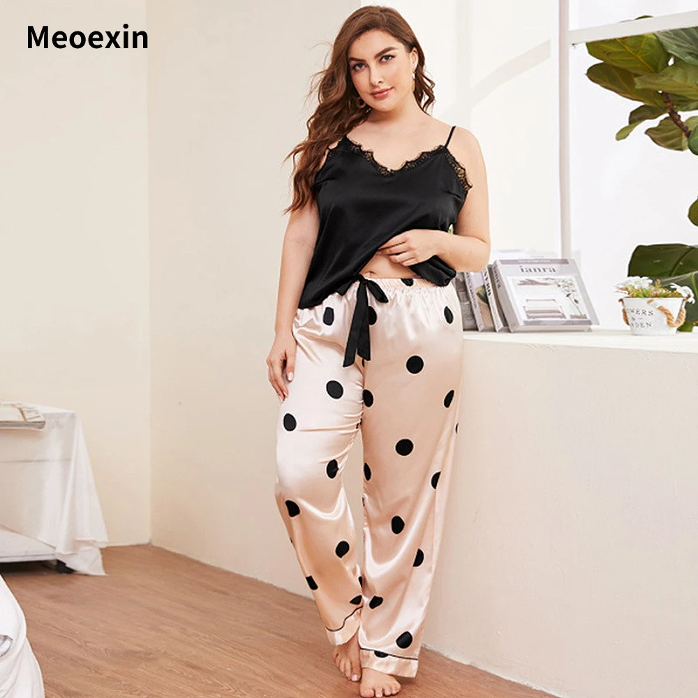 Household Large Women's Pajama Set Thin Sling Pants Two Piece Set Loose and Comfortable Spring/Summer Ice Silk Pajamas Home Suit
