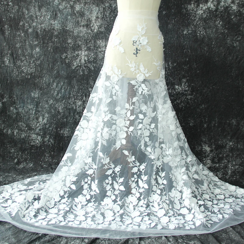 

3D Three-dimensional Embroidery Lace Mesh Applique Wedding Dress Designer Fabric Self-made Headdress Accessories