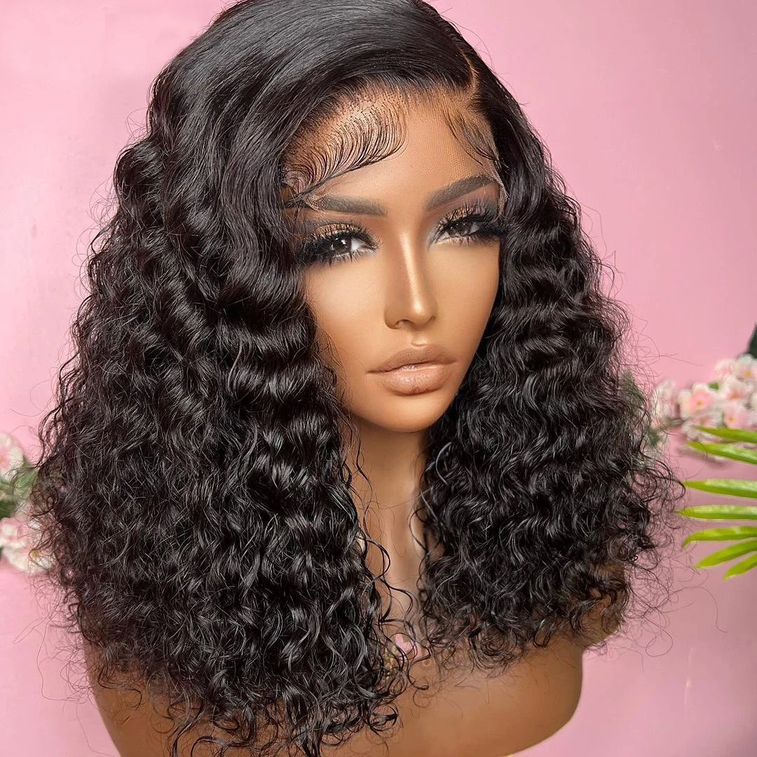 Bob Wig Lace Front Curly Human Hair Wigs For Women Short Transparent Deep Wave Frontal Wig Loose Deep Water Wave Lace Front Wig