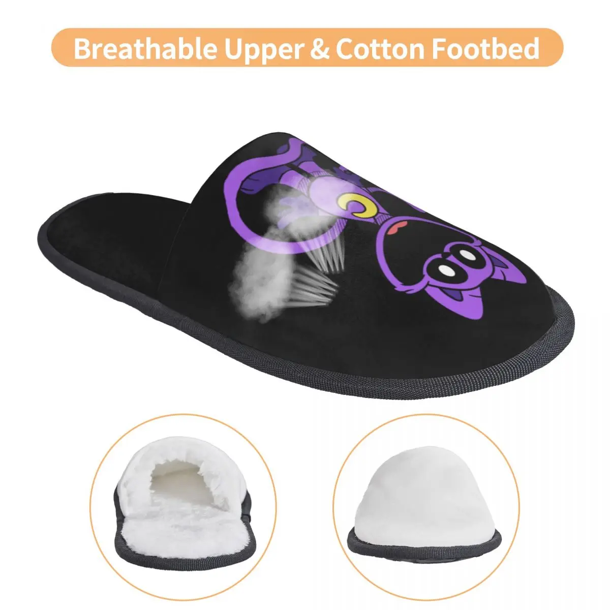 Индивидуальные фиолетовые улыбающиеся тапочки с большим ртом и кошками для спа