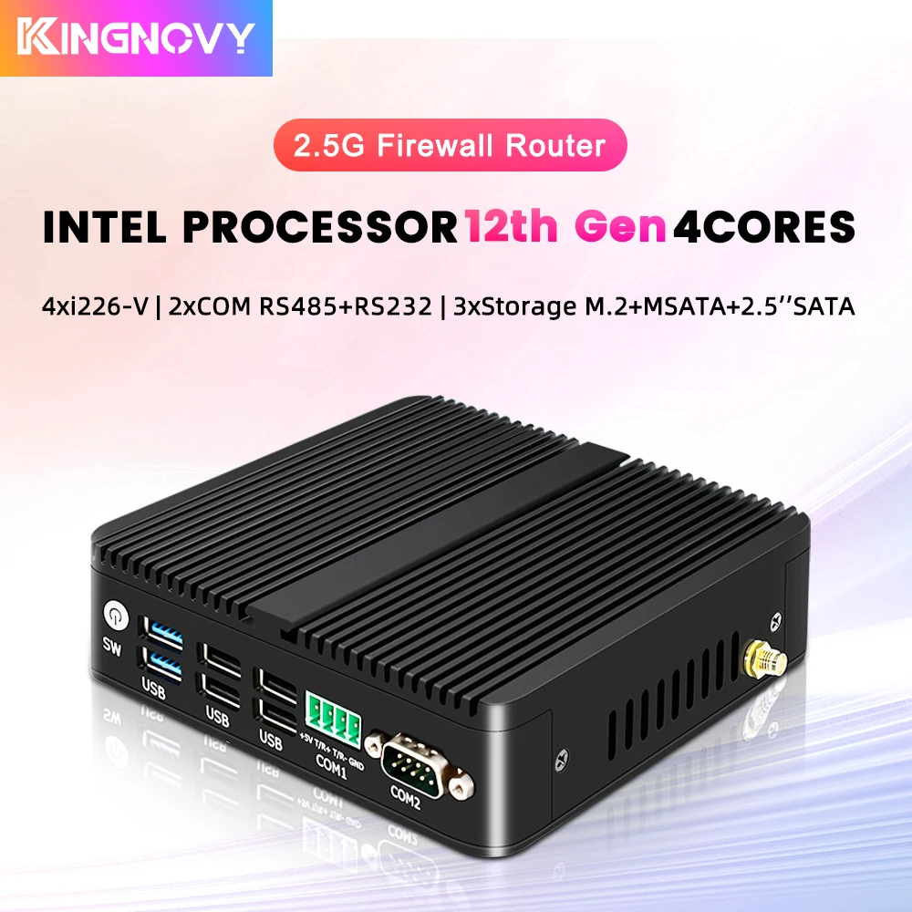 

KingNovy 12th Gen межсетевой маршрутизатор Intel J6426 J6413 4x i226-V 2,5G LAN 2 * COM RS485 RS232 промышленный безвентиляторный мини-ПК 2x4K PVE