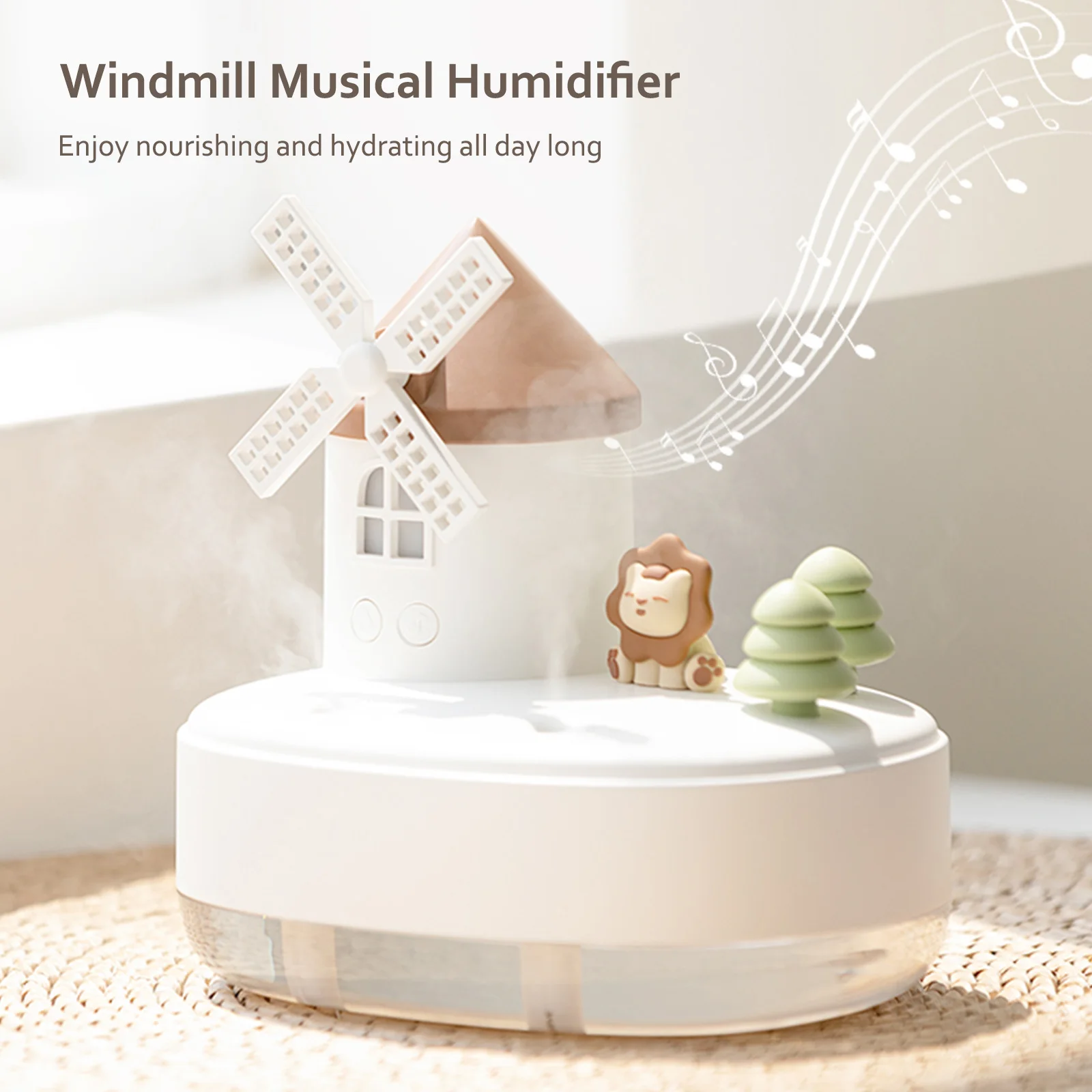 

650ml Air Humidifier with LED Lights Music Windmill Shaped Mist Maker Purifier Mute Desktop Air Humidifiers Decorative Ornaments