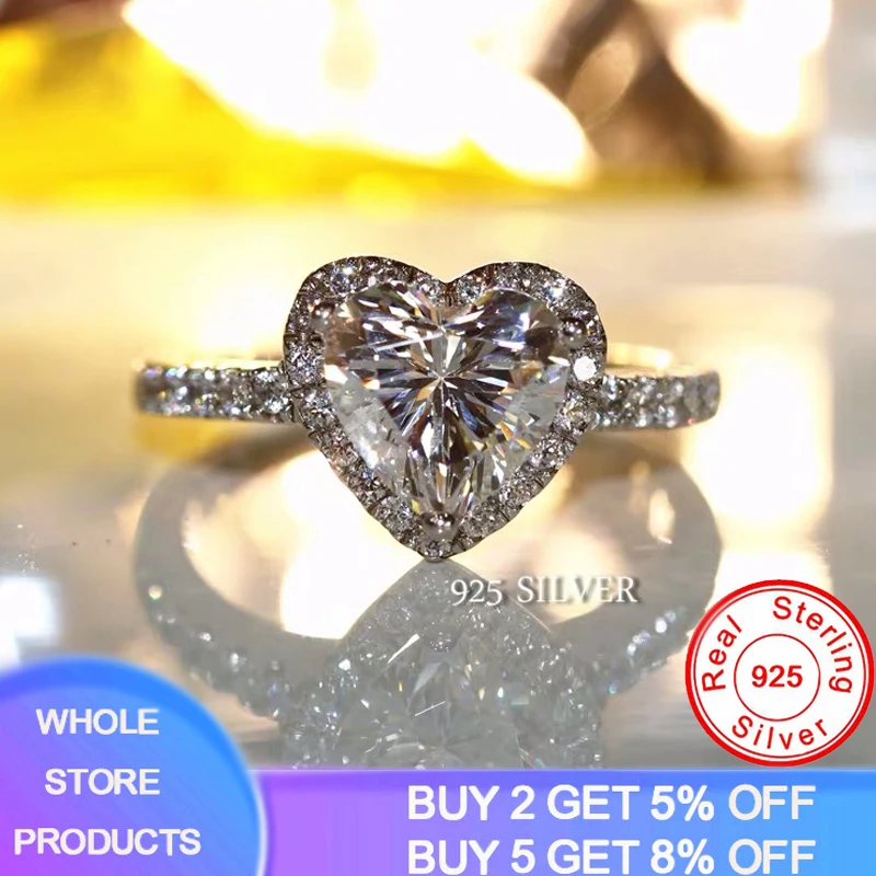 

With Certificate Tibetan Silver S925 Rings Women Heart Cubic Zirconia Ring Elegant Engagement Propose Bridal Jewelry Loves Gift