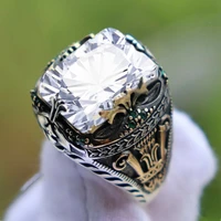 new inlaid white emerald mens luxury ring personality retro domineering gemstone ring to attend the banquet party jewelry