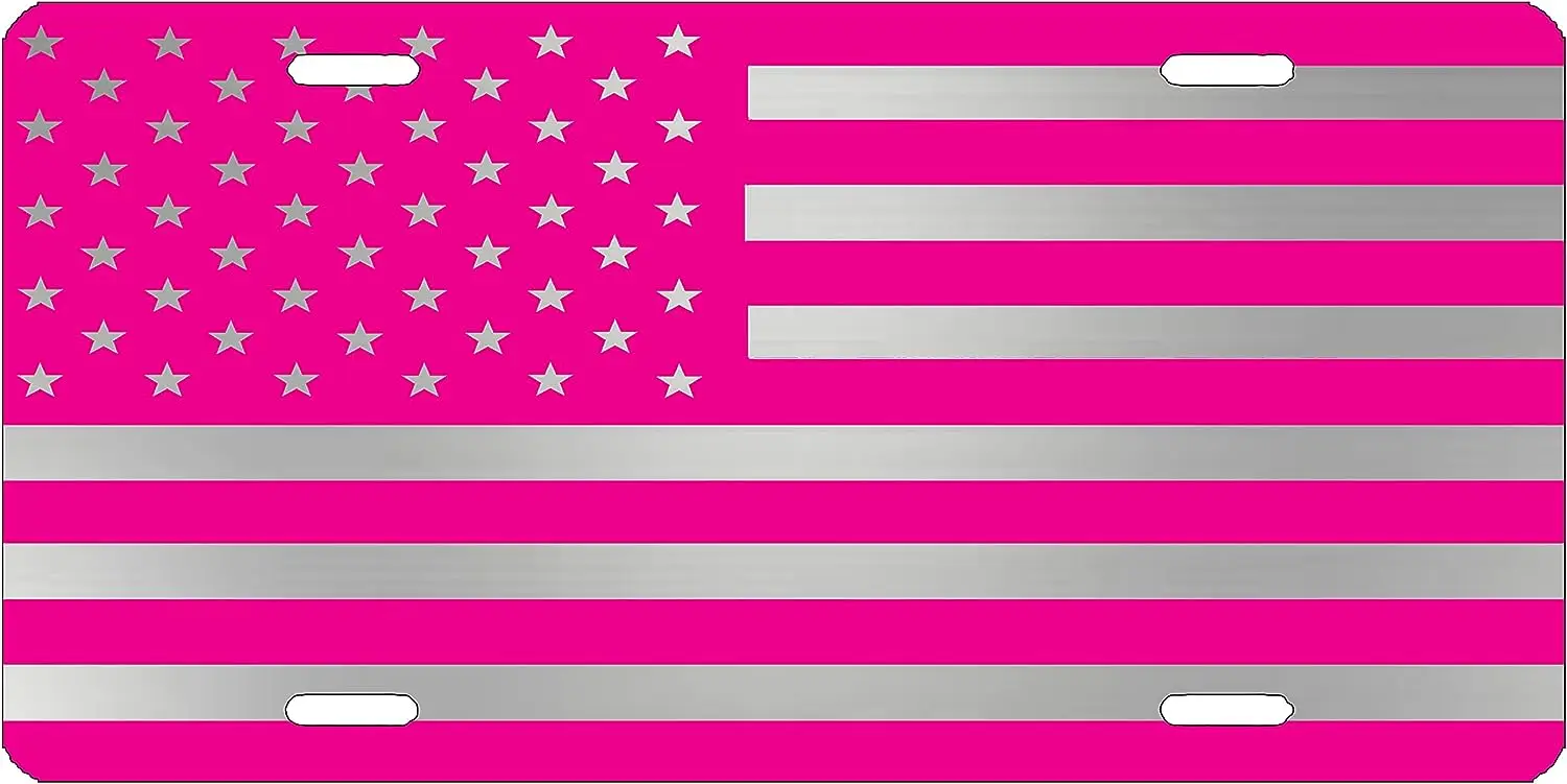 

Pink USA Flag License Plate Novelty Auto Car Truck Tag Vanity Gift American Patriotic US for Her License Plate Princess Color