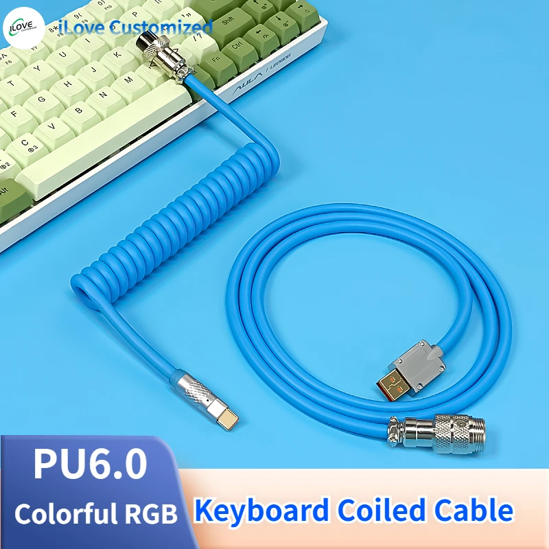 PU6.0 Mechanical Keyboard Coiled Cable Wire Type C USB Cable Custom Gaming Coiled  Keyboard Charging Cable