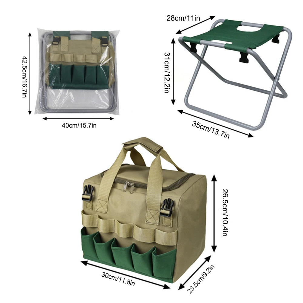 

Folding Gardening Stool Tote Bag with Multiple Pockets Garden Tool Organizer Seat Storage Chair