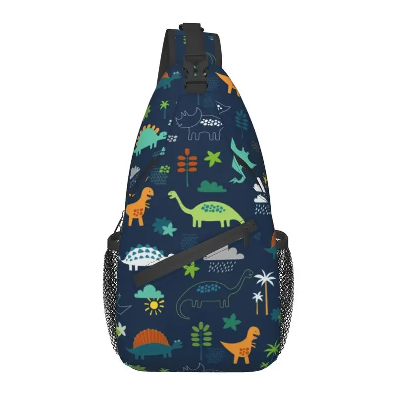 Fashion Dinosaur Land Sling Bag for Cycling Camping Men Cute Dino Pattern Crossbody Chest Backpack Shoulder Daypack